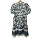 Ulla Johnson  Dahlia Dress Blue Batik Short Puff Sleeves Crew Neck Silk Lurex 2 Photo 6