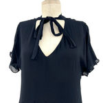 Marni Black Silk Tie‎ Neck Crochet Hem Short Sleeve Dress Size 40 US 4 Photo 2