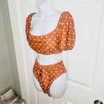 Marina West Brown White Polka Dot Two Piece Swimsuit Set Bikini Sleeve XL NWT Brown Photo 5