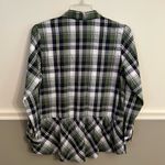 Joan Rivers Long Sleeve Green Blue White Plaid Shirt Back Ruffle Detail Medium Photo 3