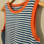 Staccato Blue White Striped Knit Sweater Tank with Orange Trim XL Photo 4