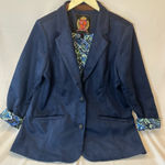 Isaac Mizrahi  Blue faux suede blazer with Paisley liner women’s size large Photo 0