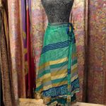 Boho Sari Gypsy reversible floral wrap skirt dress OSFM Green Size undefined Photo 3