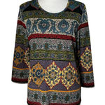Napa Valley Ethnic Print Top Women Size M Tribal Colorful Stretch Blouse‎ Artsy Blue Size M Photo 0