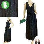 Elie Tahari BLACK W/ GREEN POLKADOTS BELTED SILK MAXI DRESS (2) Photo 1