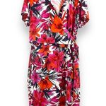 Caribbean Joe pink floral lillies faux wrap side tie short sleeve tropical dress Photo 10