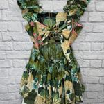 Handmade Oscilatey Caly Mini Dress Size M Tie Back Pink Bodice New Green Tropical Photo 2