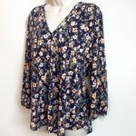 NEW Two By Vince Camuto Floral V Neck High Low Pullover Blouse Long Sleeve XL Blue Photo 5
