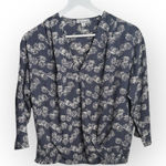 Allison Joy  Evereve Faux Wrap Blue 3/4 Sleeve Blouse Top W1906 Sz S Photo 0