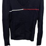 Tommy Hilfiger Women's Ribbed V-Neck Sweater Medium — 90s Y2K Vintage Navy Photo 2