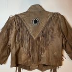 HOT LEATHER Fringe Bead/Bone Beige Leather Women’s Crop Motorcycle Jacket SZ XL Brown Photo 12