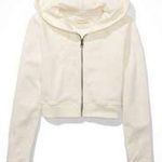 American Eagle AE Ivory Fleece Cropped Zip Up Hoodie S Photo 0