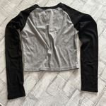 Y2K Style Raglan Long Sleeve Cropped Crew Neck Ribbed Black And Gray Shirt Top M Size M Photo 2