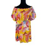 Farm Rio  Neon Macaws Mini Dress Off The Shoulder Puff Sleeve Women's Size XL Photo 4