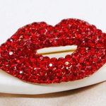 Red Rhinestone Lip Brooch, Lapel Pin NWT Photo 0