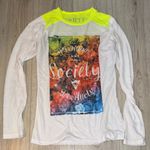 Society White Long Sleeve Shirt with Neon Yellow Graphic top Photo 0