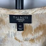 Talbots Tan Abstract Print Sleeveless Satin 100% Silk Ruffle Neckline Blouse Photo 2