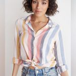 Bella Dahl vertical rainbow striped casual comfy classic button down Mykonos XL Photo 0