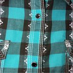 Wrangler Rock 47  Cowgirl Western Snap Front Shirt Size M Rodeo Embroidered Blue Photo 5
