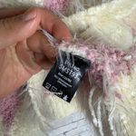 POL  Pink and White Checkered Faux Mohair Wispy Chunky Knit Cardigan Photo 2