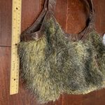 Bueno Cream Gray Brown Faux Fur Shaggy Hobo Purse Shoulder Bag Photo 9