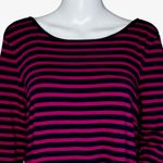 Talbots Sweater Womens XL Purple Navy Striped Long Ruffles Boat Neck Work Casual Photo 4