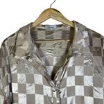 Tracies Satin Checkered Long Sleeve Button Up Shirt Top Women's XL Gold Photo 1