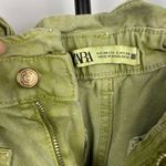 ZARA Green Denim Baggy Paperbag Raw Hem Shorts with Belt Photo 7