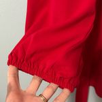 Relipop  Womens Red Print Romper V Neck Long Sleeve Double Layer Ruffle Hem Shorts Jumpsuit Photo 5