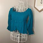 For Love & Lemons Blue Smocked Off The Shoulder Tiered Blouse Size S Babydoll Photo 1