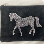 Me.n.u Suede Zipper Bag with Rhinestones in the shape of a horse. 9” x 7” Black Photo 0