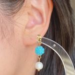 Handmade quality mini Czech glass flower beads & natural freshwater pearls chic boho vintage style dangle earrings🩵 Photo 6