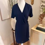 Babaton ARITZIA Navy Wallace Dress Wrap Size Small Chiffon Flowy Photo 1