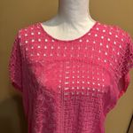 Johnny Was  Pink Embroidered Cutwork Tunic Top Size M‎ Boho Floral Eyelet Resort Photo 3