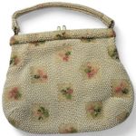 Vintage Bag Handbag Purse Set Beaded Cottage Core Top Handle Fairy Floral Photo 2