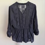 Active USA sz L Black Boho Lace Back Blouse Cottagecore Button Top Photo 5