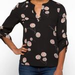Anthropologie  Daniel Rainn Kona Black Floral Split Neck Blouse Size Large Boho Photo 0
