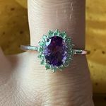 Moroccan Amethyst Tsavorite Garnet Sterling Silver Halo Ring Size 10 Purple Photo 0