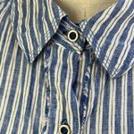 Free People  We The Free Sail Away Linen Stripe Shirt Blue Photo 3