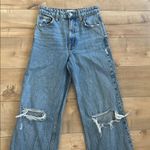 ZARA  High Rise Full Length Jeans Wide Leg Straight Distressed Ripped Knee Sz 2 Photo 3