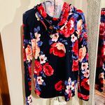 POOF! Black With Pink And Red Rose Floral Long Sleeve Knit Hoodie Size Medium Photo 3