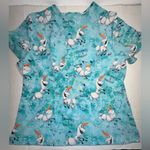 Disney Olaf Frozen Scrub Top Unisex Size L Stretch Print Medical Unicorn Pocket Photo 11
