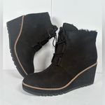 Eileen Fisher Women’s Sz 11 Alpine Suede Lace-Up Black Wedge Bootie Photo 0