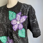 Handmade Vintage 80s Hand-Painted Hanes T-Shirt Dress Flowers Paint Splatter Jewel Medium Photo 1