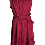 Scarlet Darkness Ruffled Midi Dress Large Red Sleeveless Goth Renaissance NEW Photo 0