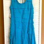 Dress Barn Womens Size 8 turquoise sleeveless tiered ruffle beaded dress NWT Photo 1