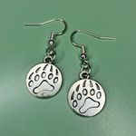 Silver Tone Bear Paw Print Earrings Photo 0