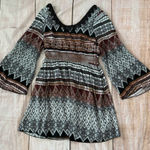 Alya  Dress Women's Medium Multi Boho Aztec Bell Sleeve Beaded Scoop Neck Photo 0