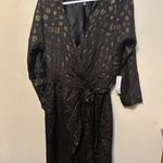 Modcloth NWT Golden Record Party Wrap Dress Size Large Belted Black Gold Photo 0