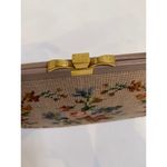Vintage Floral Tapestry Needlepoint Purse Handbag Granny w/ Small Mirror EUC Tan Photo 5